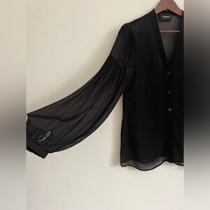 The Kooples Romantic Sheer V-Neck Blouse with Drop Renaissance Sleeve
